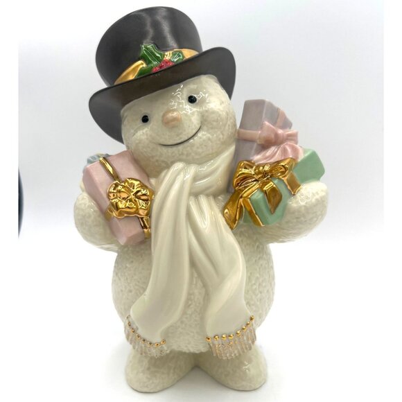 Lenox Snowman Porcelain Figurine Collection Special Delivery Gold Anthropomorphi - Picture 1 of 9